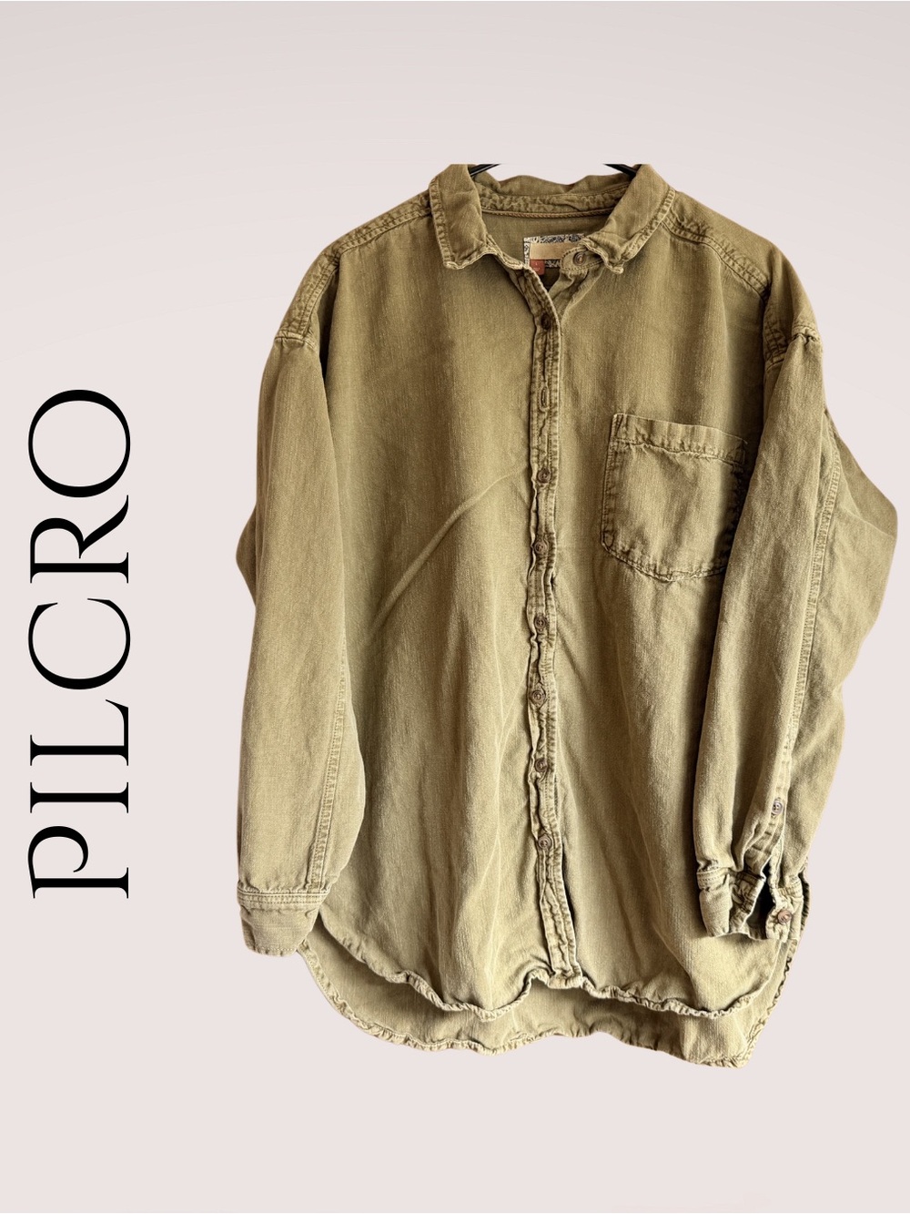 Pilcro Olive Green Casual Button-Down Oversized Shirt